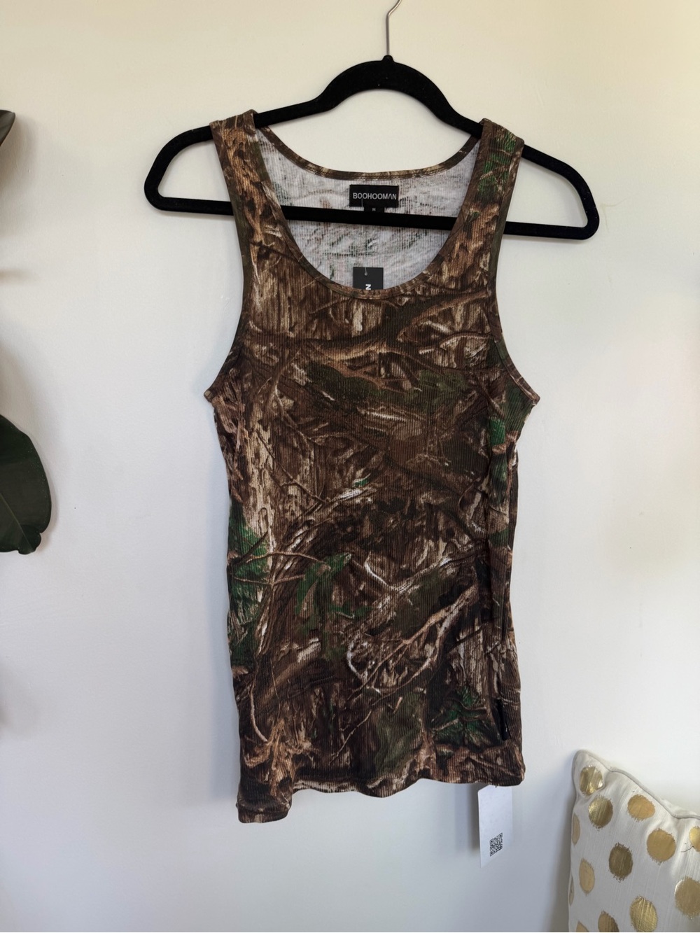 Boohoo Brown & Green Camo Tank Top